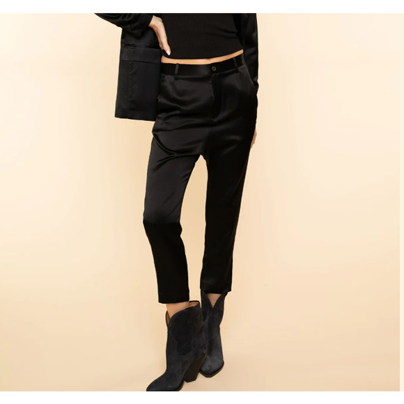 Nili Lotan Silk Satin Paris Pants Size 6 Black Drop Crotch Trousers NWT - Picture 2 of 14